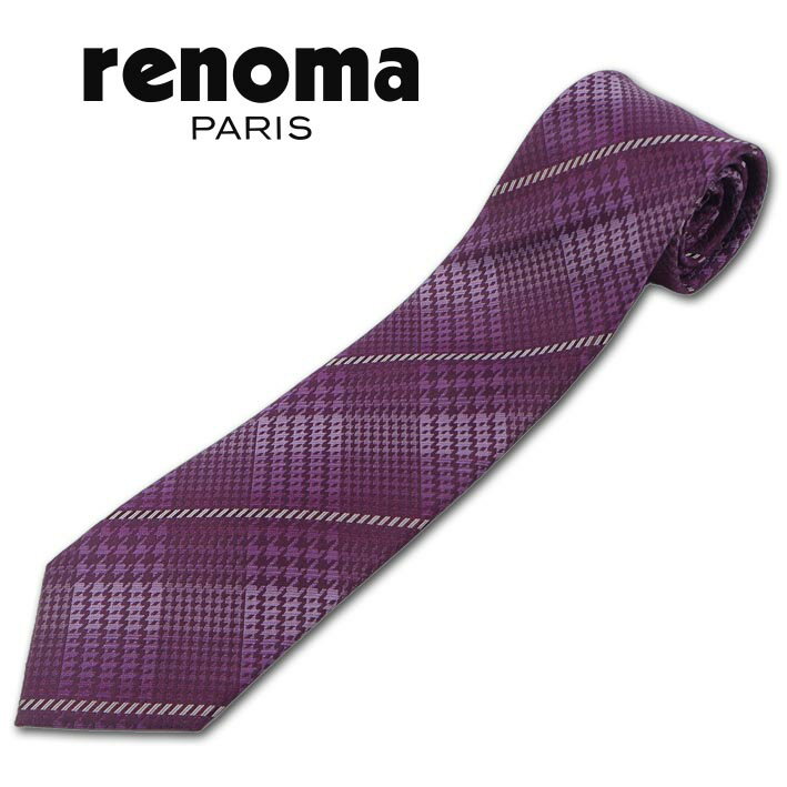 Rakuten - レノマパリス renoma PARIS シルク 千鳥格子＆ストライプ柄 ネクタイ パープル系 紫 メンズ 日本製 リクルートスーツ 就活 プレゼント ギフト 無料ラッピング可能