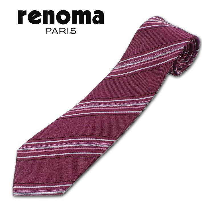 Rakuten - レノマパリス renoma PARIS シルク ストライプ柄 ネクタイ ボルドー系 赤 メンズ 日本製 リクルートスーツ ギフト プレゼント 無料ラッピング可能