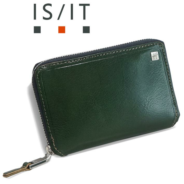 Rakuten - イズイット ラウンドファスナー 二つ折り財布 セミ長財布 ルチード 958605 IS/IT グリーン 緑 メンズ イタリアンレザー 牛革 ISIT プレゼント ギフト 無料ラッピング可能 新品 未使用