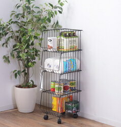 スタッキング ワゴン 4段 ブラック 黒 収納 スチール キャスター付き ディスプレイ カジュアル ナチュラル シンプル おしゃれ コンパクト