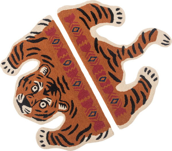 乐天商城 - アニマルアクセントラグ タイガー トラ セパレートタイプ ウール 幅60 奥行90cm おしゃれ かわいい ナチュラル 虎 アニマル柄 動物柄