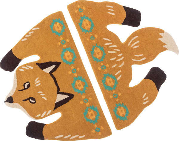 乐天商城 - アニマルアクセントラグ キツネ セパレートタイプ ウール 幅60 奥行90cm おしゃれ かわいい ナチュラル 狐 アニマル柄 動物柄