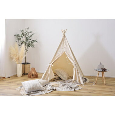 乐天商城 - ティピーテント 120cm四方 高さ150cm 天然木 コットン シンプル ナチュラル 収納袋付き