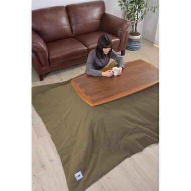 こたつ布団 薄掛け 長方形 190cm×230cm カーキ 撥水加工 コットン ポリエステル おしゃれ シンプル ナチュラル リビング 薄め 薄型 北欧 [2]
