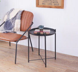 乐天商城 - サイドテーブル コーヒーテーブル トレー 円形 幅48 奥行48 高さ52 リビング スチール シンプル おしゃれ 軽量 ブラック