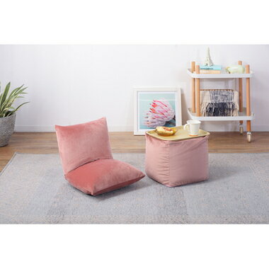 コロン ビーズクッション ミニ キューブ ピンク 30cm四方 座椅子 クッション 軽量 カバーリング マイクロビーズ ベロア調 かわいい コンパクト [2]