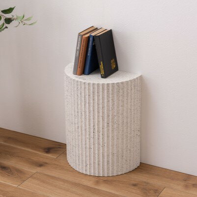 乐天商城 - テラゾー柄サイドテーブル ホワイト 白 半円 幅40 高さ48 おしゃれ シンプル 飾り棚 ミニテーブル マーブル