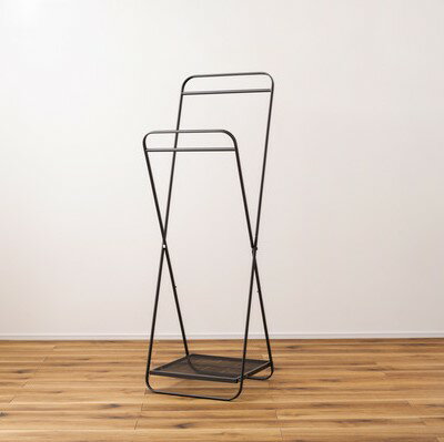 乐天商城 - 折りたたみ ハンガーラック スチール製 2段 棚板付き シンプル ダークグレー 高さ153 幅50 コート掛け 衣類収納 洋服掛け 物干し 軽量 省スペース