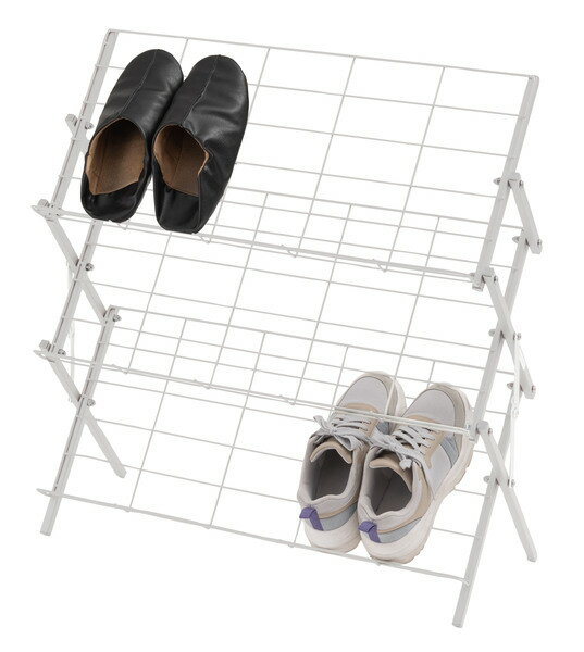 乐天商城 - 折りたたみ シューズラック 3段 靴 収納 ホワイト 白 幅70 奥行27 高さ70cm シンプル ナチュラル スチール製 省スペース