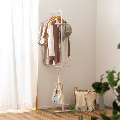 乐天商城 - 壁立て掛けハンガーラック ホワイト 白 高さ約170cm スチール製 スリム コンパクト 省スペース おしゃれ シンプル 衣類収納 見せる収納 軽量