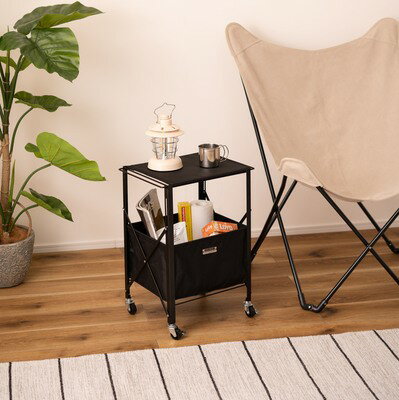 乐天商城 - 折りたたみ テーブルワゴン 天板取り外し可能 ブラック 黒 幅40 奥行30 高さ55cm スチール製 ファブリック おしゃれ シンプル カジュアル 収納ボックス 軽量