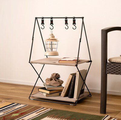 乐天商城 - フック付ハンギングラック オープンラック 2段 ベージュ 幅47 奥行33 高さ71cm スチール製 ファブリック おしゃれ シンプル カジュアル 収納 軽量