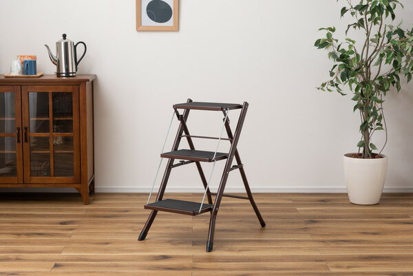 乐天商城 - アシスタ ステップ台 踏み台 ブラウン 折りたたみ 3段 耐荷重100kg スチール おしゃれ シンプル カジュアル スリム コンパクト