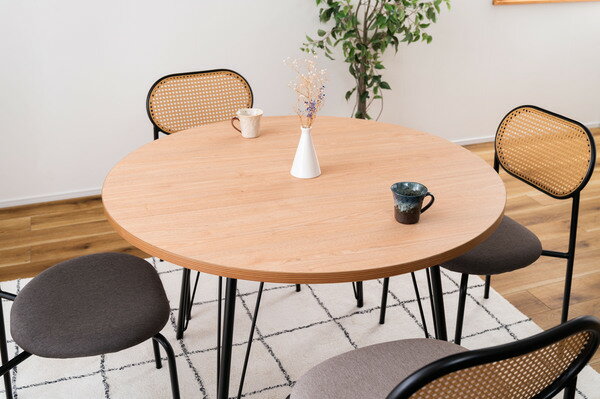 乐天商城 - ダイニングテーブル 直径105cm 高さ72cm 円形 丸形 円卓 コンパクト 2〜4人用 アイアン 木目調 おしゃれ シンプル ナチュラル