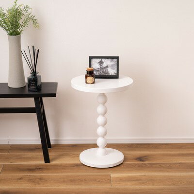 スフィア ラウンドテーブル サイドテーブル ホワイト 白 直径35 高さ47.5cm 天然木 パイン材 木製 花台 おしゃれ シンプル 円形 丸形 軽量