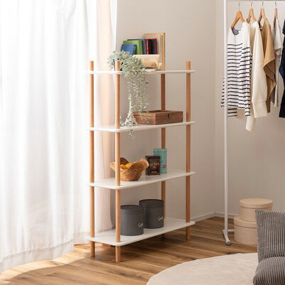 乐天商城 - 4段オープンラック ホワイト 白 幅80 奥行30 高さ120cm 見せる収納 収納棚 木製 ディスプレイ シンプル おしゃれ ナチュラル