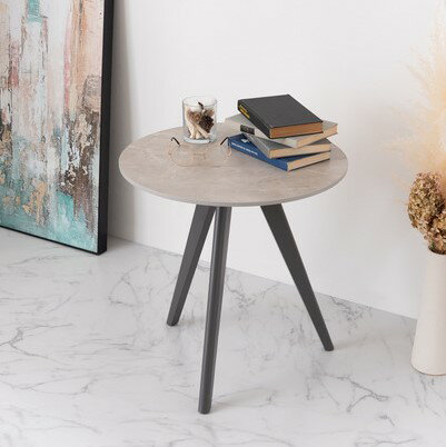 サイドテーブル 大理石調 グレー ラウンド型 直径50 高さ50cm ストーン柄 丸型 円形 おしゃれ シンプル モダン コンパクト