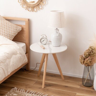 乐天商城 - サイドテーブル 大理石調 ホワイト 白 ラウンド型 直径50 高さ50cm ストーン柄 丸型 円形 おしゃれ シンプル モダン コンパクト