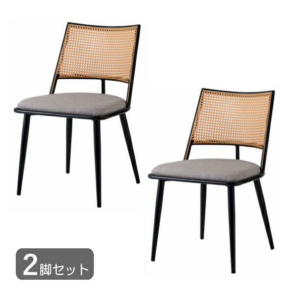 乐天商城 - 2脚セット ラタン調 ダイニングチェア ベージュ スチール製 布張り ファブリック 幅49 奥行57 高さ78 ダイニング おしゃれ シンプル ナチュラル アジアン 完成品