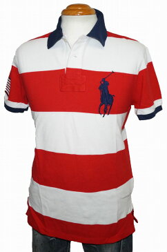 ポロラルフローレン POLO RALPH LAUREN 半袖ポロシャツ ビッグポニー ボーダー 赤白 メンズ 夏物 レッド ホワイト 【中古】