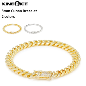 King Ice キングアイス マイアミキューバンカーブチェーン ブレスレット 腕輪 ゴールド ホワイトゴールド シルバー "8mm Miami Cuban Bracelet" ステンレススティール 人気ブランド アクセサリー 金メッキ メンズ レディース 喜平 男女兼用 送料無料