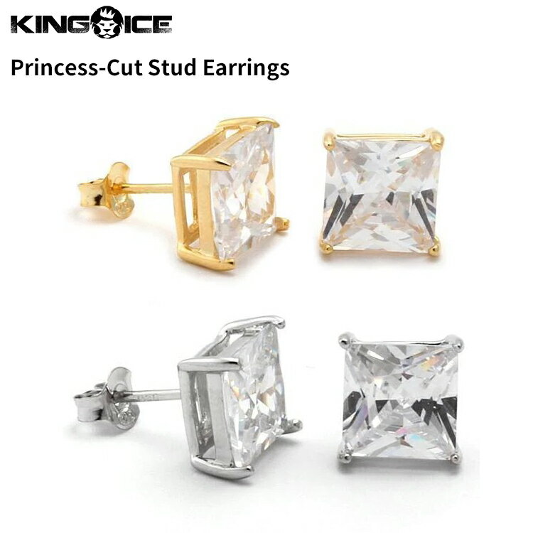 King Ice キングアイス プリンセスカット スタッド イヤリング ピアス ゴールド シルバー "Princess-Cut Stud Earrings" 人気ブランド アクセサリー 金メッキ メンズ レディース 男女兼用 ユニセックス