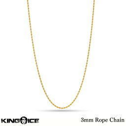 King Ice キングアイス ネックレス ゴールド 3mm幅 ロープチェーン "3mm Rope Chain" 人気ブランド アクセサリー 金メッキ メンズ レディース 男女兼用 10代 20代 30代 40代 50代