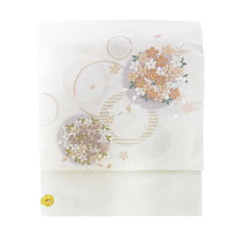 名古屋帯 正絹 白 桜 「桜花丸」 クリーム 京玉響 西陣織