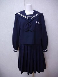 BRS10・6泊7日レンタル学生服女子高生制服白2本線スクール学生冬女子セーラー服長袖高校中学上下紺180【制服学生服セーラー服コスプレ】【中古】