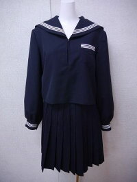 BRS6・6泊7日レンタル学生服女子高生制服白3本線スクール学生冬女子セーラー服長袖高校中学上下紺170A【学生服制服セーラー服コスプレ】【中古】