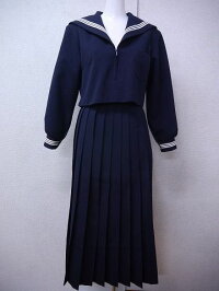 BRS13・6泊7日レンタル学生服女子高生制服白3本線スクール学生冬女子セーラー服ロングスカート長袖高校中学上下紺165【学生服制服セーラー服コスプレ】【中古】