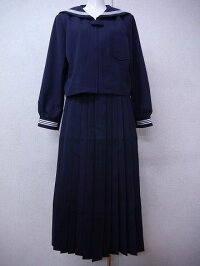 BRS18・6泊7日レンタル学生服女子高生制服白3本線スクール学生冬女子セーラー服ロングスカート長袖高校中学上下紺165A【学生制服セーラー服コスプレ】【中古】