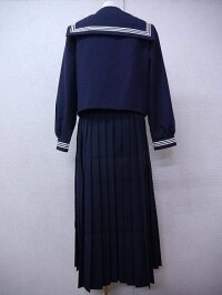 BRS18・6泊7日レンタル学生服女子高生制服白3本線スクール学生冬女子セーラー服ロングスカート長袖高校中学上下紺165A【学生制服セーラー服コスプレ】【中古】