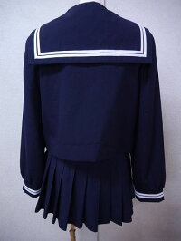BRS25・6泊7日レンタル学生服女子高生制服白2本線スクール学生冬女子セーラー服マイクロミニスカート長袖高校中学上下紺165【学生制服セーラー服コスプレ】【中古】