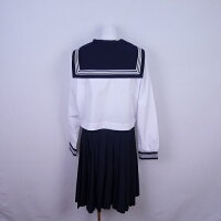 BRS677泊8日レンタル学生服制服白3本線スクール学生中間セーラー服長袖高校中学上下紺サイズ21【中古】