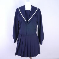 BRS827泊8日レンタル学生服制服白1本線スクール学生冬セーラー服長袖高校中学上下紺150【中古】