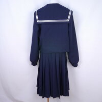 BRS1067泊8日レンタル学生服制服白2本線スクール学生冬セーラー服長袖高校中学上下紺170BB【中古】