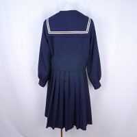 BRS1077泊8日レンタル学生服制服白2本線スクール学生冬セーラー服長袖高校中学上下紺165A【中古】