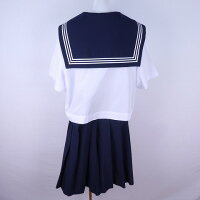 BRS36・7泊8日レンタル学生服女子高生制服白3本線スクール学生冬女子セーラー服長袖高校中学上下紺175B【学生制服セーラー服コスプレ】【中古】