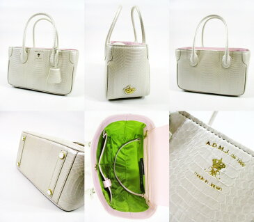 【A.D.M.J. アクセソワ ドゥ マドモワゼル】 18SA01018 BUCCATA MINI TOTEBAG ブッカータ スネーク革 ミニトートバッグ(WHITE PEARLIZED)