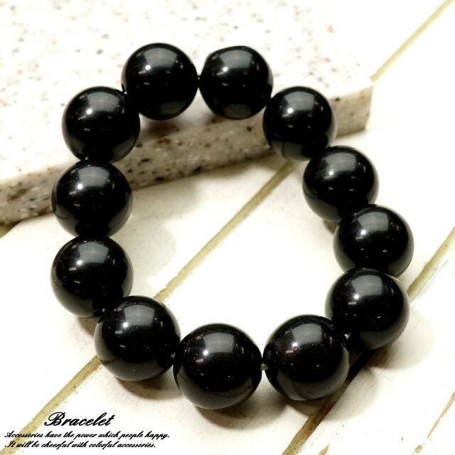 ゴムブレスレット ブラックビーズ 夏アクセ メンズ レディース 21'10