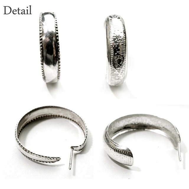 レディース　ピアス　シルバー925 大きめな甲丸デザインG型フープのスタッドピアス(e-13-9) シルバー925　silver925　シルバーアクセサリー mens