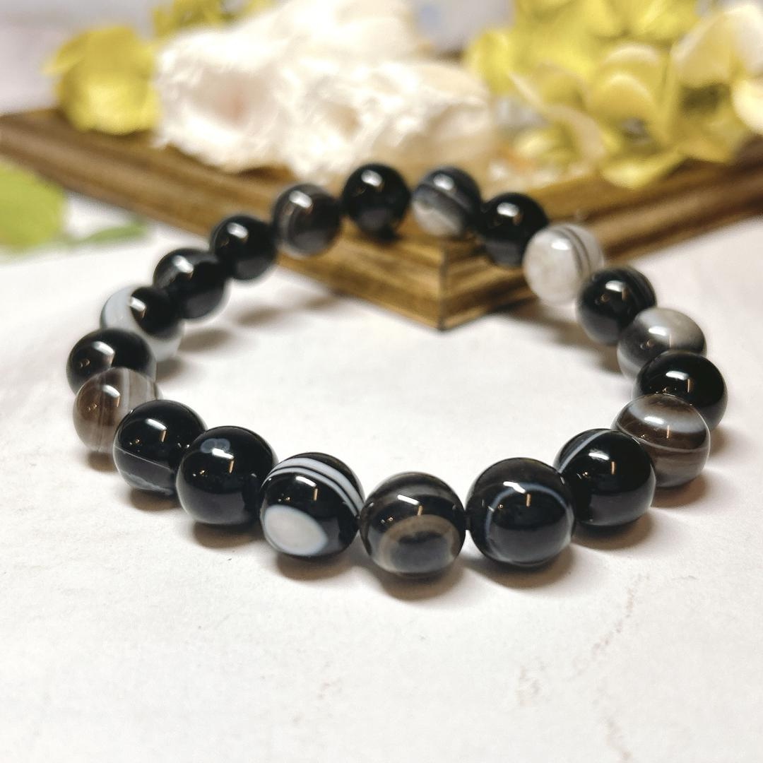 No. 【RE5947】10＊アイアゲート＊ブラック＊目玉石＊ブレスレット＊Eye Agate