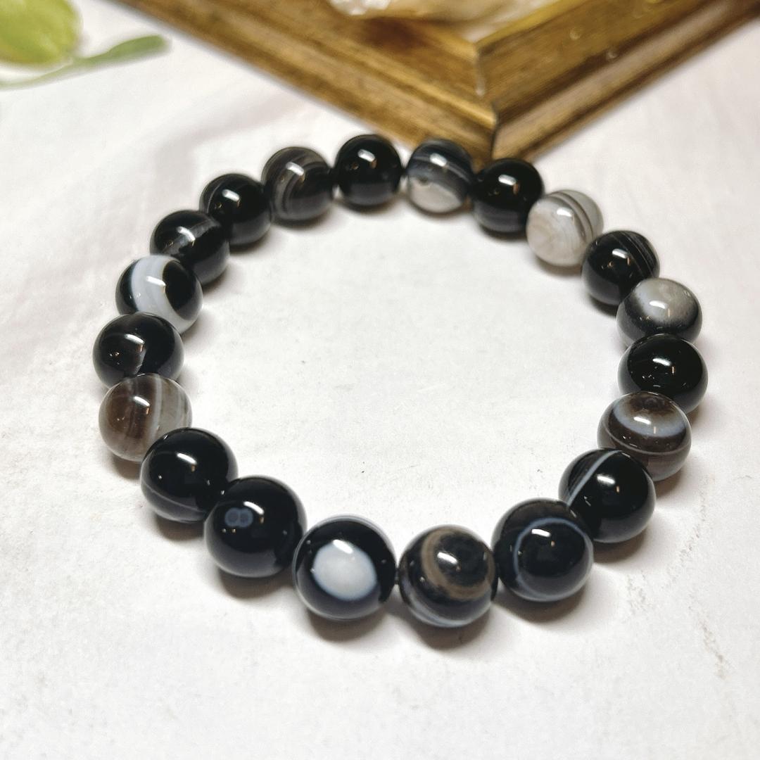 No. 【RE5947】10＊アイアゲート＊ブラック＊目玉石＊ブレスレット＊Eye Agate