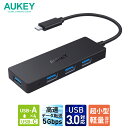 AUKEY USBハブ typeC to typeA 4ポート 5Gbps Essential Series 4-in-1 CB-C64-BK スリム 薄型 コンパクト 高速データ転送 　テレワーク ノートパソコン USB3.0 USB-C接続 タイプA 2年保証 オーキー