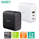 AUKEY USB充電器 typeC 3ポート 90W Omnia Mix3 PA-B6S ACアダプター ホワイト iPhone Android タイプC 急速充電 USB-A 90W PD対応 急速充電 2台充電 オーキー