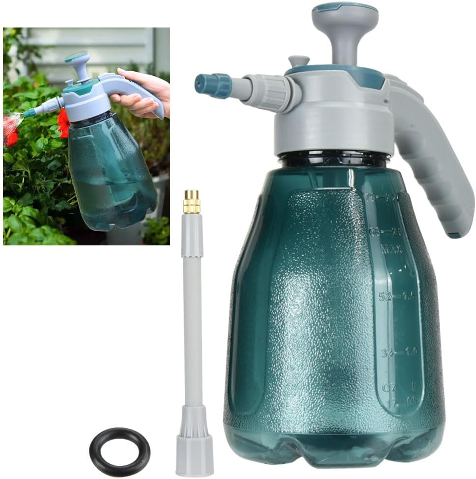 蓄圧式噴霧器 霧吹き スプレー 2L ノズル調節 ミスト/直射 掃除 植物 水やり 片手操作 透明 (グリーン)