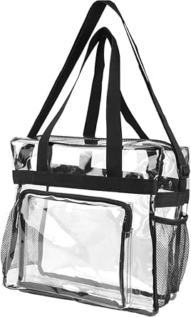 Rakuten - クリアバッグ ショルダー/トート 外ポケット付き 荷物検査 27cm×28cm 透明 ビニールバッグ B5収納 防水