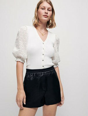 maje Elasticated lambskin leather shorts ショーツ