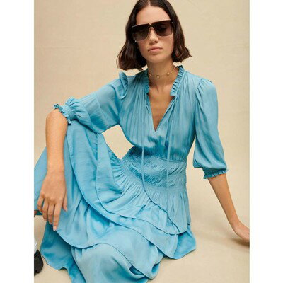 maje LONG SATINY DRESS WITH RUFFLES ワンピース